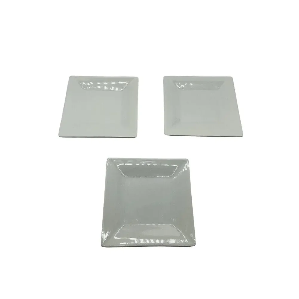 Crate and Barrel White Porcelain 6” Square Plates Set of 3